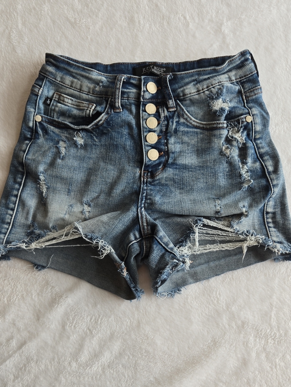 Judy Blue Distressed Button-Fly Denim Shorts Womens Size Small